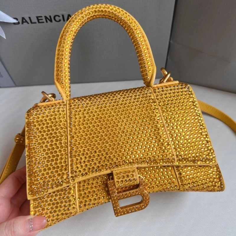 Balenciaga XS Hourglass Studded Gold Bag with Lambskin Interior Breathable 70056