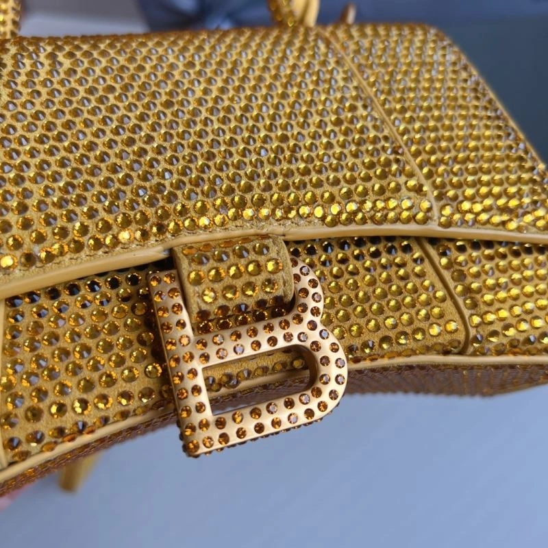 Balenciaga XS Hourglass Studded Gold Bag with Lambskin Interior Breathable 70056
