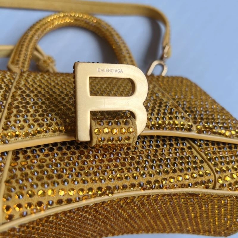 Balenciaga XS Hourglass Studded Gold Bag with Lambskin Interior Breathable 70056