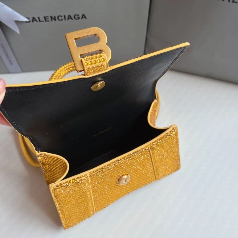 Balenciaga XS Hourglass Studded Gold Bag with Lambskin Interior Breathable 70056