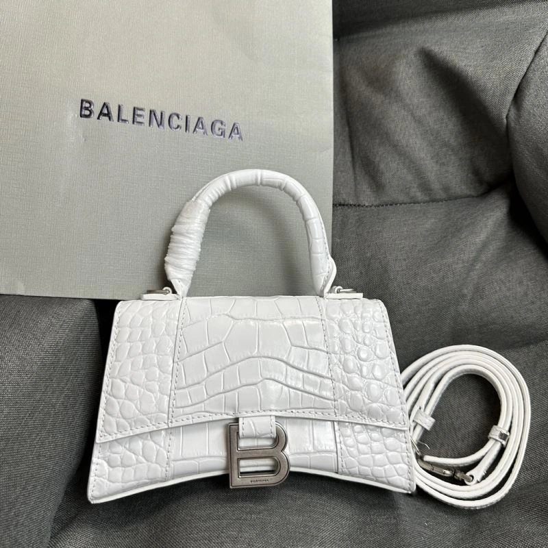TechFriendly Balenciaga XS Hourglass White Crocodile Bag with Silver Buckle 69979