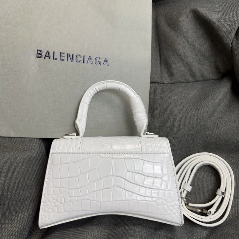 TechFriendly Balenciaga XS Hourglass White Crocodile Bag with Silver Buckle 69979