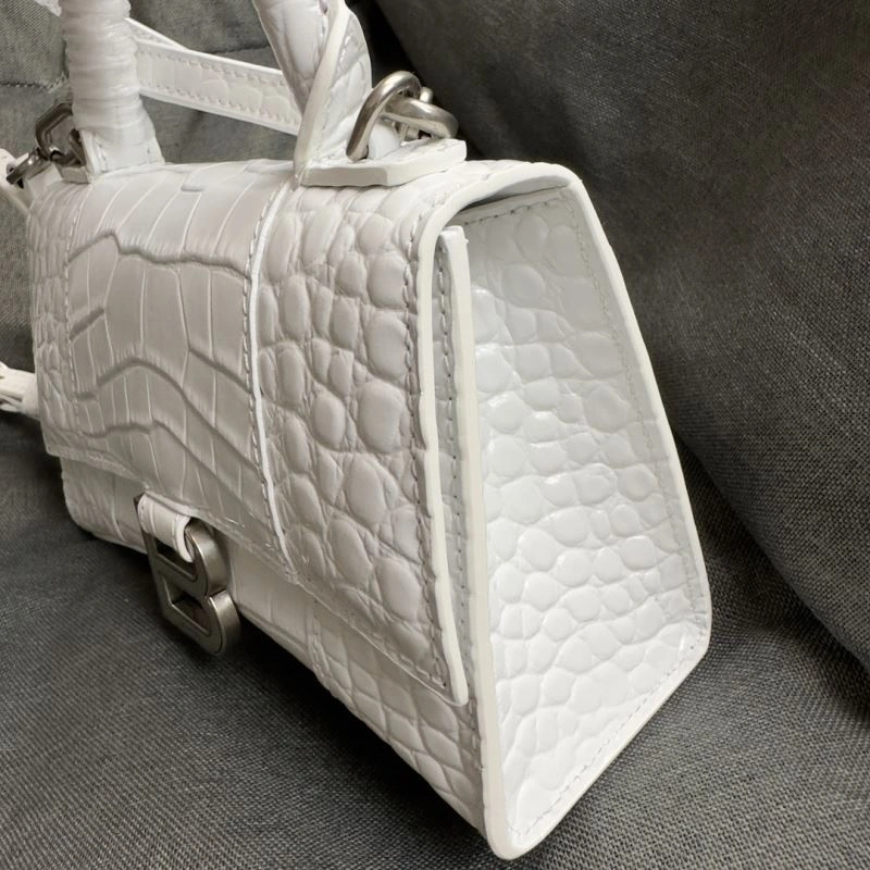 TechFriendly Balenciaga XS Hourglass White Crocodile Bag with Silver Buckle 69979