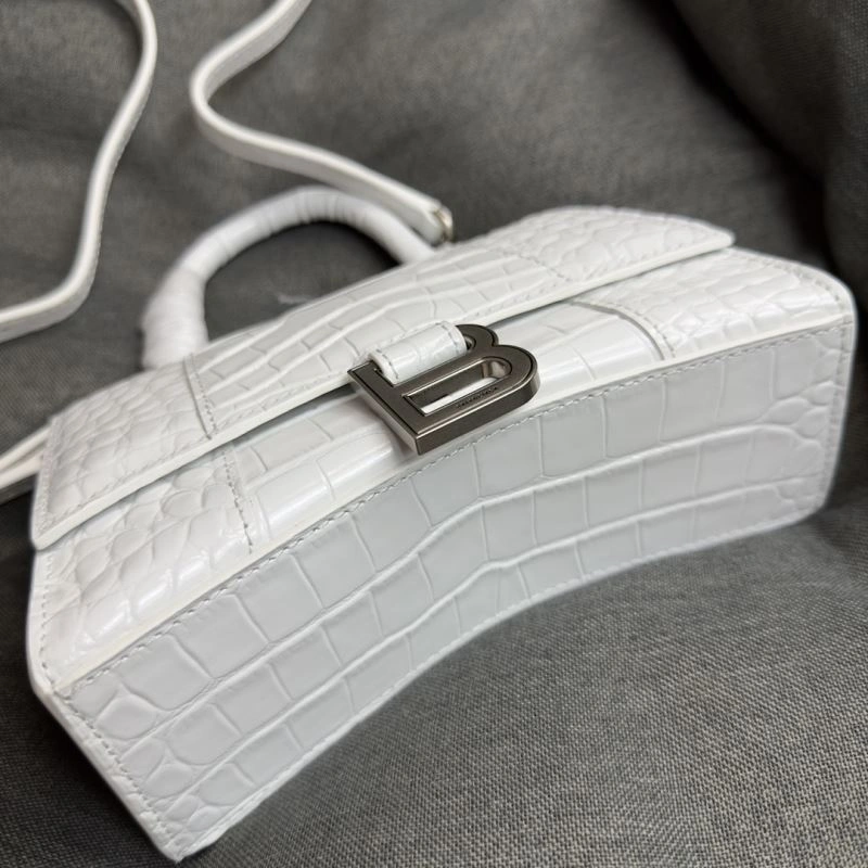 TechFriendly Balenciaga XS Hourglass White Crocodile Bag with Silver Buckle 69979