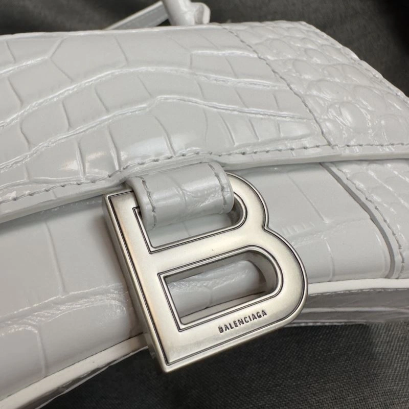 TechFriendly Balenciaga XS Hourglass White Crocodile Bag with Silver Buckle 69979