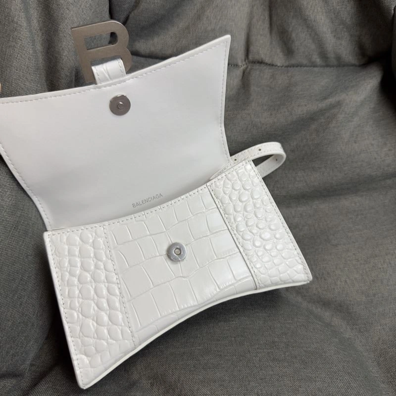 TechFriendly Balenciaga XS Hourglass White Crocodile Bag with Silver Buckle 69979