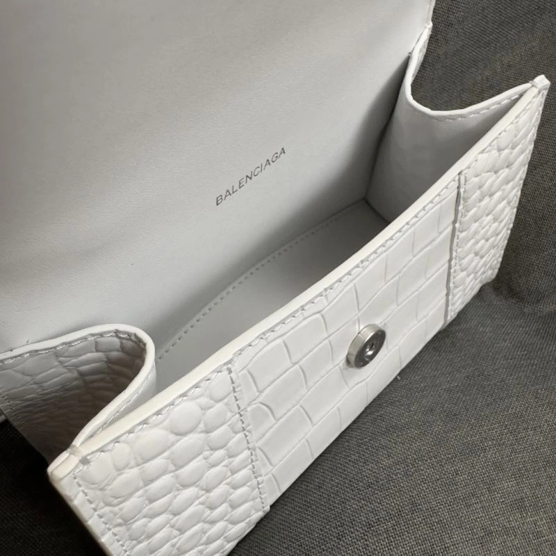 TechFriendly Balenciaga XS Hourglass White Crocodile Bag with Silver Buckle 69979