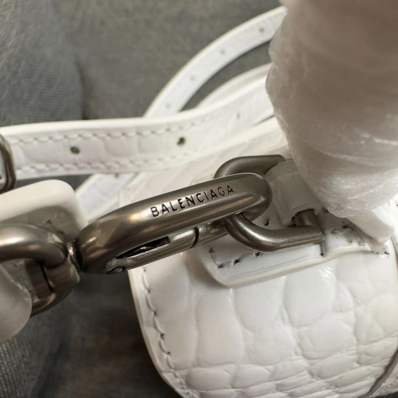 TechFriendly Balenciaga XS Hourglass White Crocodile Bag with Silver Buckle 69979