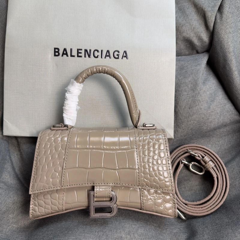 Comfortable Balenciaga XS Khaki Crocodile Hourglass Bag with Silver Buckle 69998