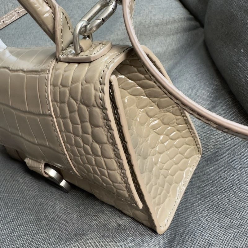 Comfortable Balenciaga XS Khaki Crocodile Hourglass Bag with Silver Buckle 69998