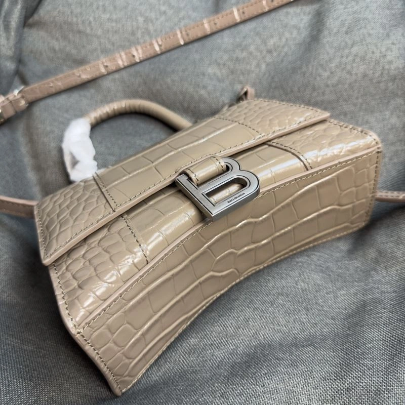 Comfortable Balenciaga XS Khaki Crocodile Hourglass Bag with Silver Buckle 69998