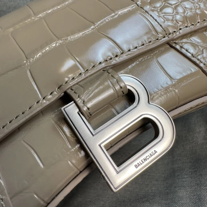 Comfortable Balenciaga XS Khaki Crocodile Hourglass Bag with Silver Buckle 69998
