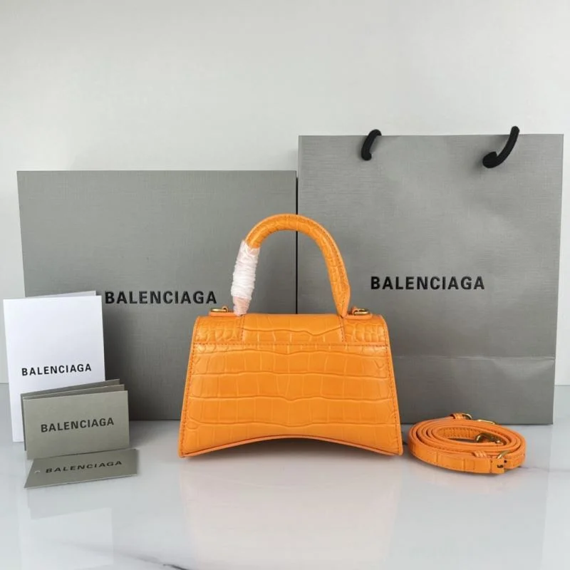 Balenciaga XS Orange Crocodile Hourglass Bag with Gold Buckle Timeless 37760