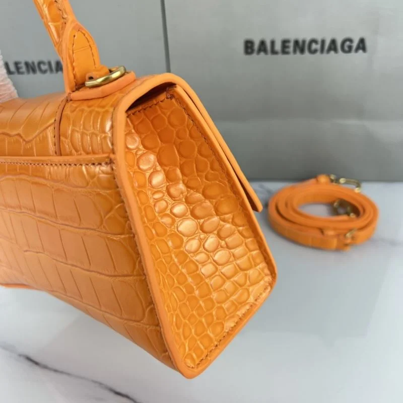 Balenciaga XS Orange Crocodile Hourglass Bag with Gold Buckle Timeless 37760