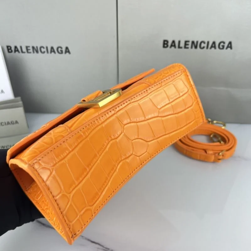 Balenciaga XS Orange Crocodile Hourglass Bag with Gold Buckle Timeless 37760