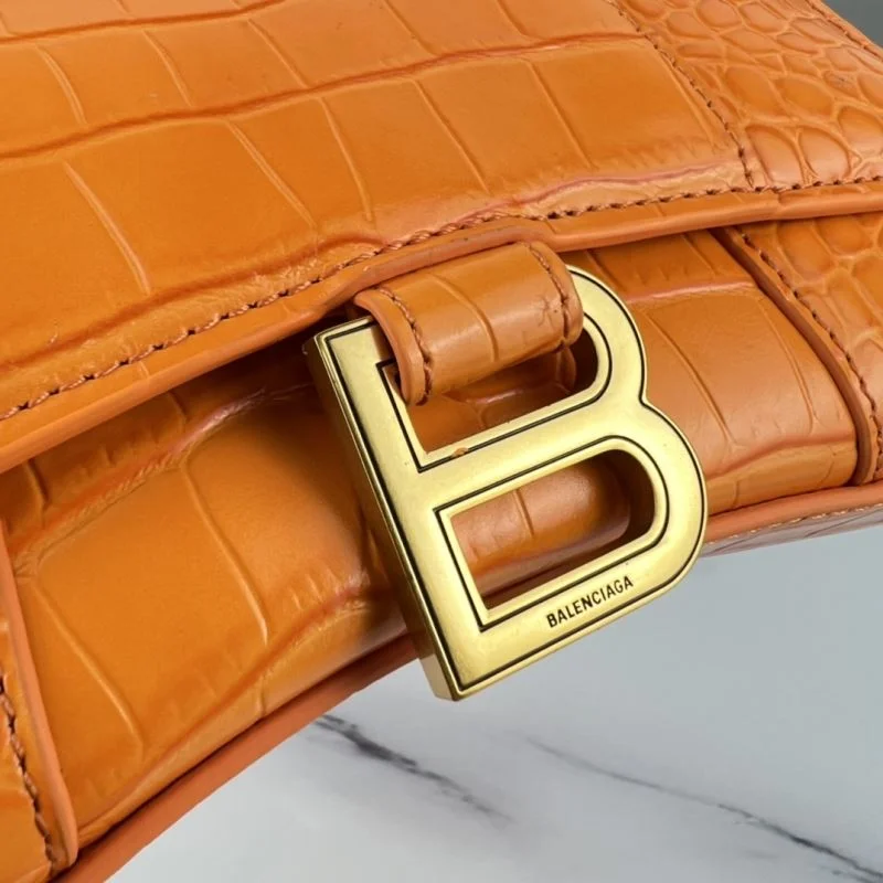 Balenciaga XS Orange Crocodile Hourglass Bag with Gold Buckle Timeless 37760