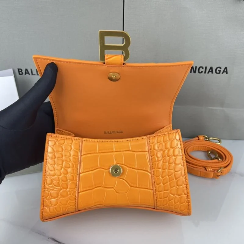 Balenciaga XS Orange Crocodile Hourglass Bag with Gold Buckle Timeless 37760