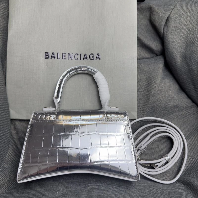 FashionForward Balenciaga XS Silver Buckle Crocodile Hourglass Bag 70003