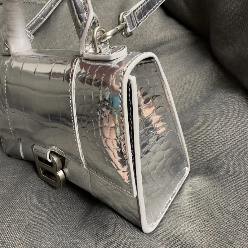 FashionForward Balenciaga XS Silver Buckle Crocodile Hourglass Bag 70003