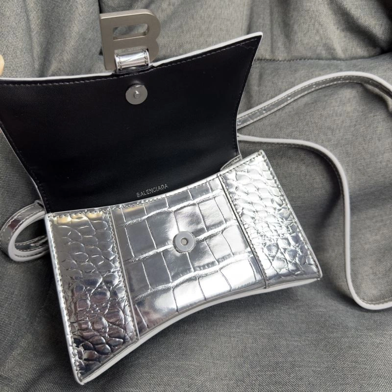 FashionForward Balenciaga XS Silver Buckle Crocodile Hourglass Bag 70003