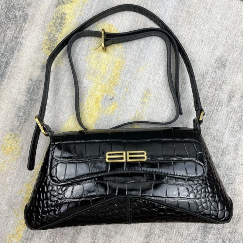 GoodFit Balenciaga XX Crocodile Black Lambskin Shoulder Bag 78330