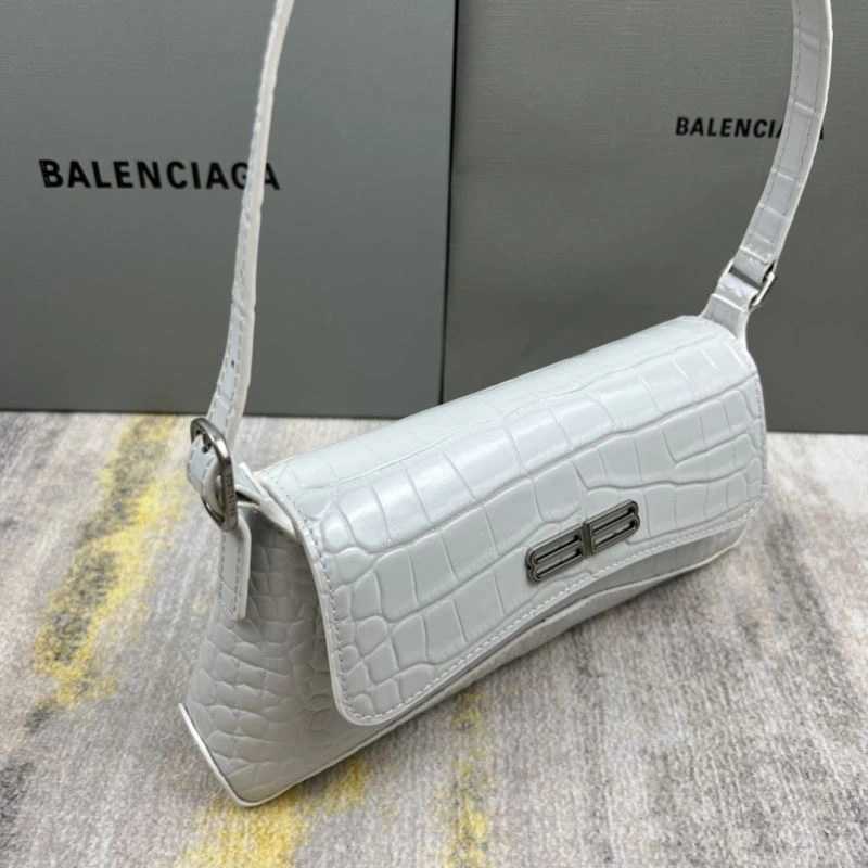 Versatile Balenciaga XX Crocodile White Lambskin Underarm Bag 78331