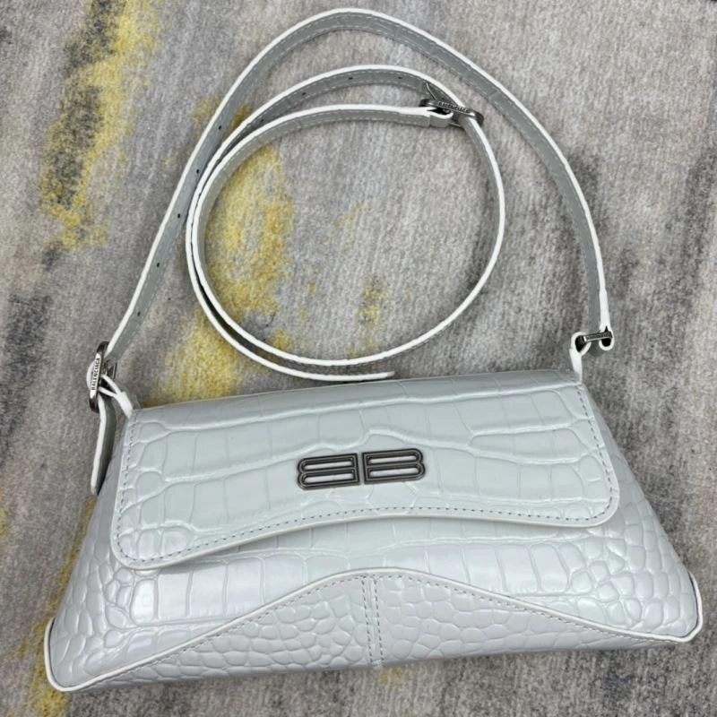 Versatile Balenciaga XX Crocodile White Lambskin Underarm Bag 78331