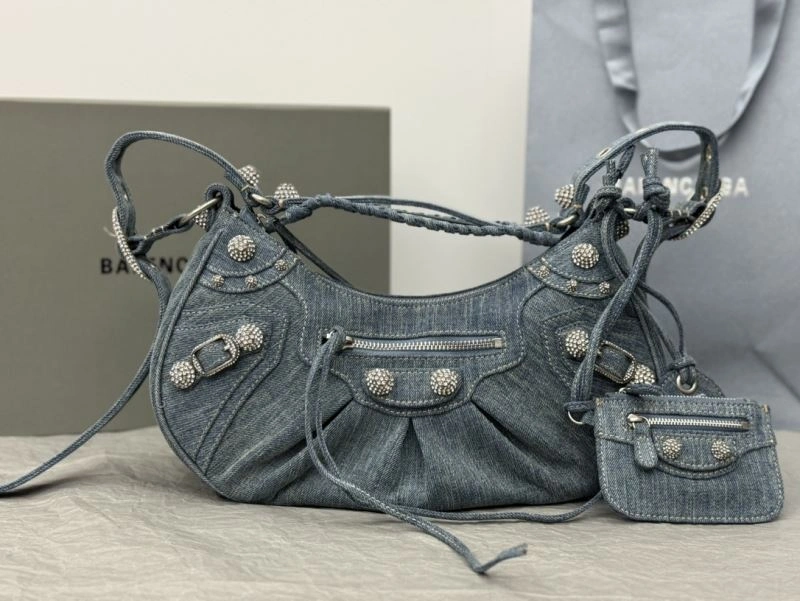 SmartChoice Balenciaga Y2K Bling Denim Motorcycle Bag with Mirror Pouch 66916