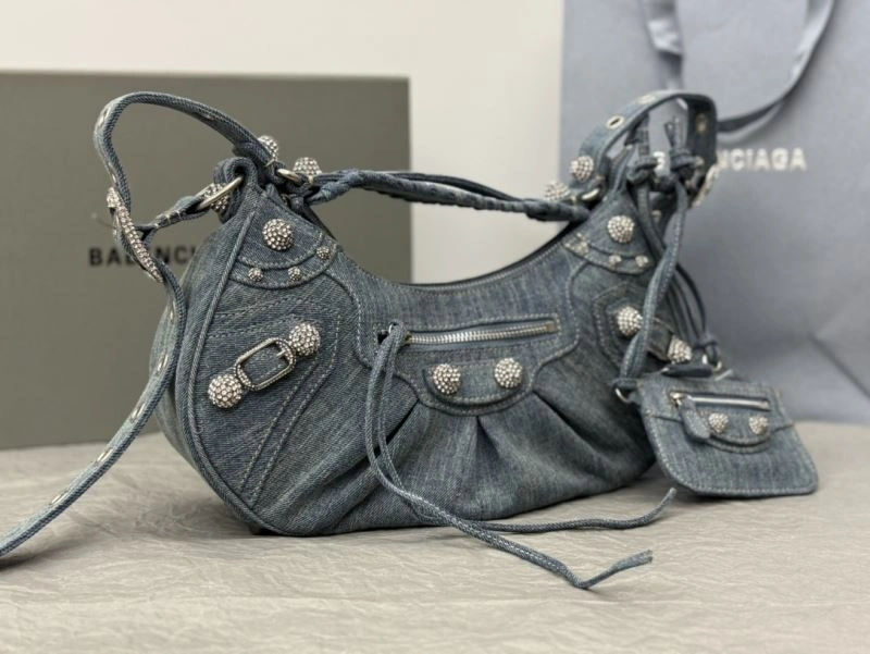 SmartChoice Balenciaga Y2K Bling Denim Motorcycle Bag with Mirror Pouch 66916