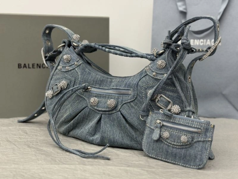 SmartChoice Balenciaga Y2K Bling Denim Motorcycle Bag with Mirror Pouch 66916