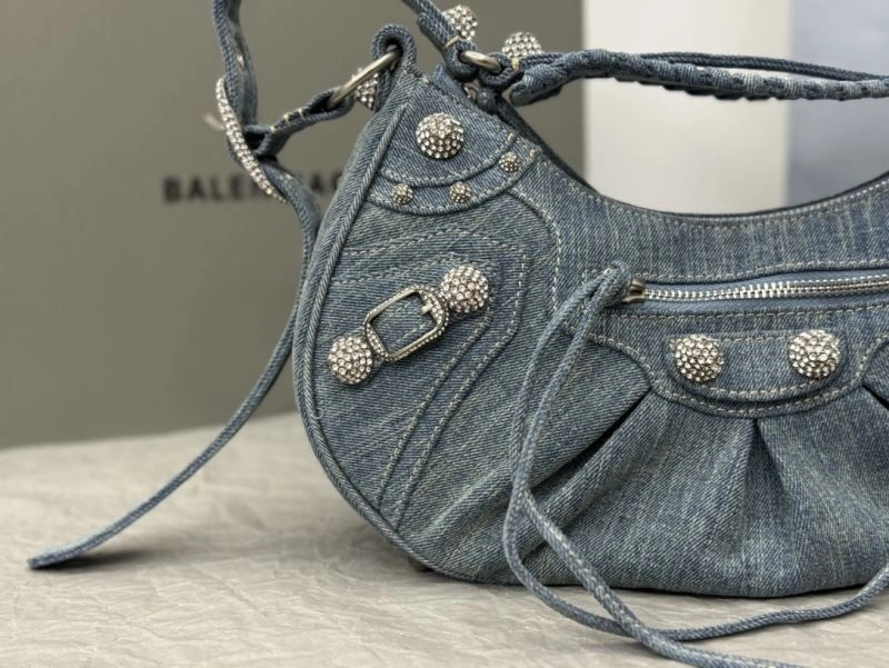 SmartChoice Balenciaga Y2K Bling Denim Motorcycle Bag with Mirror Pouch 66916