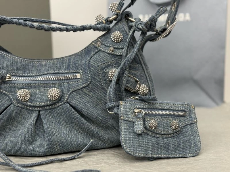 SmartChoice Balenciaga Y2K Bling Denim Motorcycle Bag with Mirror Pouch 66916