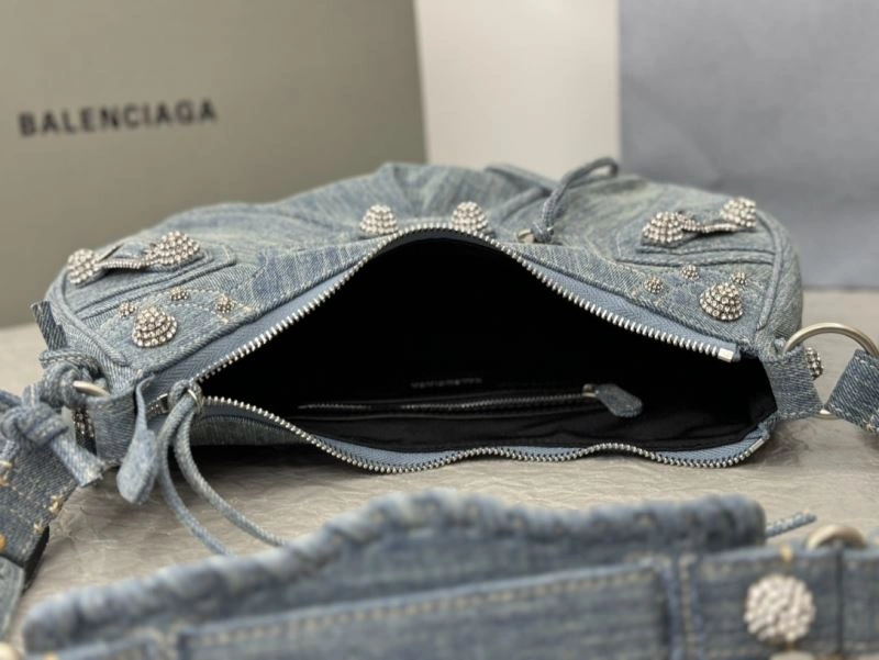 SmartChoice Balenciaga Y2K Bling Denim Motorcycle Bag with Mirror Pouch 66916
