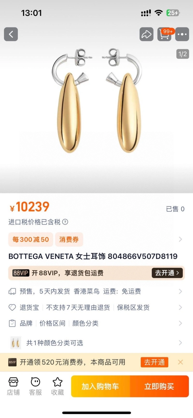 Bottega Veneta Earrings MultiPurpose 208870