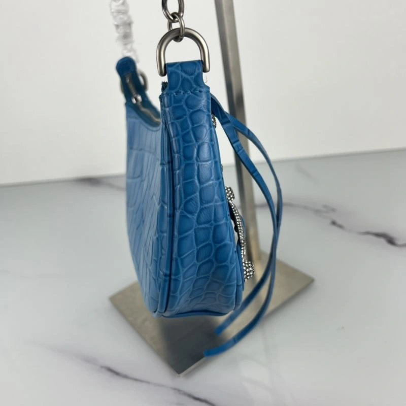 GoodFit Crocodile Blue Le Cagole Mini Chain Motorcycle Bag with Rhinestones 78816