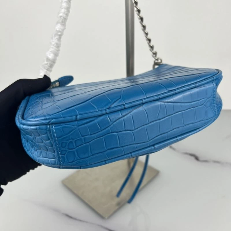 GoodFit Crocodile Blue Le Cagole Mini Chain Motorcycle Bag with Rhinestones 78816