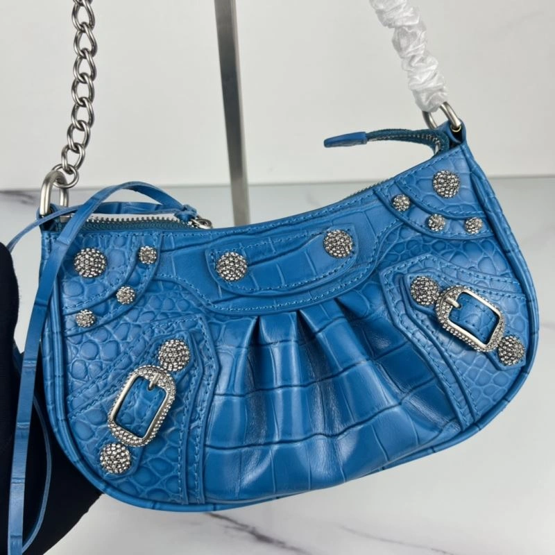 GoodFit Crocodile Blue Le Cagole Mini Chain Motorcycle Bag with Rhinestones 78816
