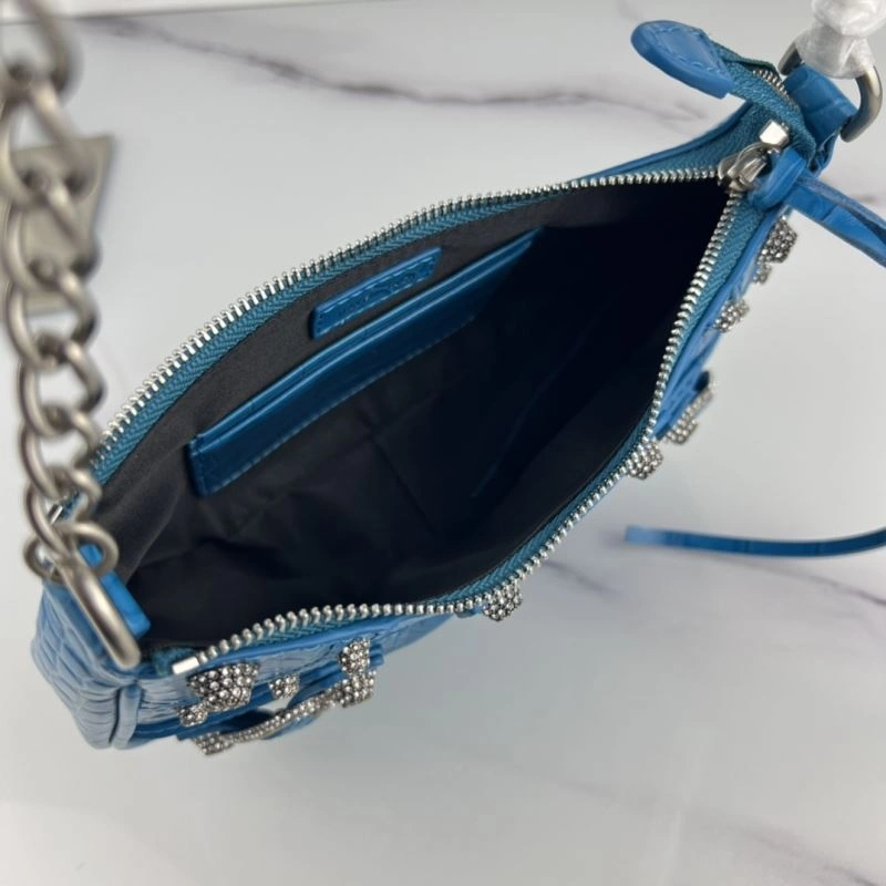 GoodFit Crocodile Blue Le Cagole Mini Chain Motorcycle Bag with Rhinestones 78816