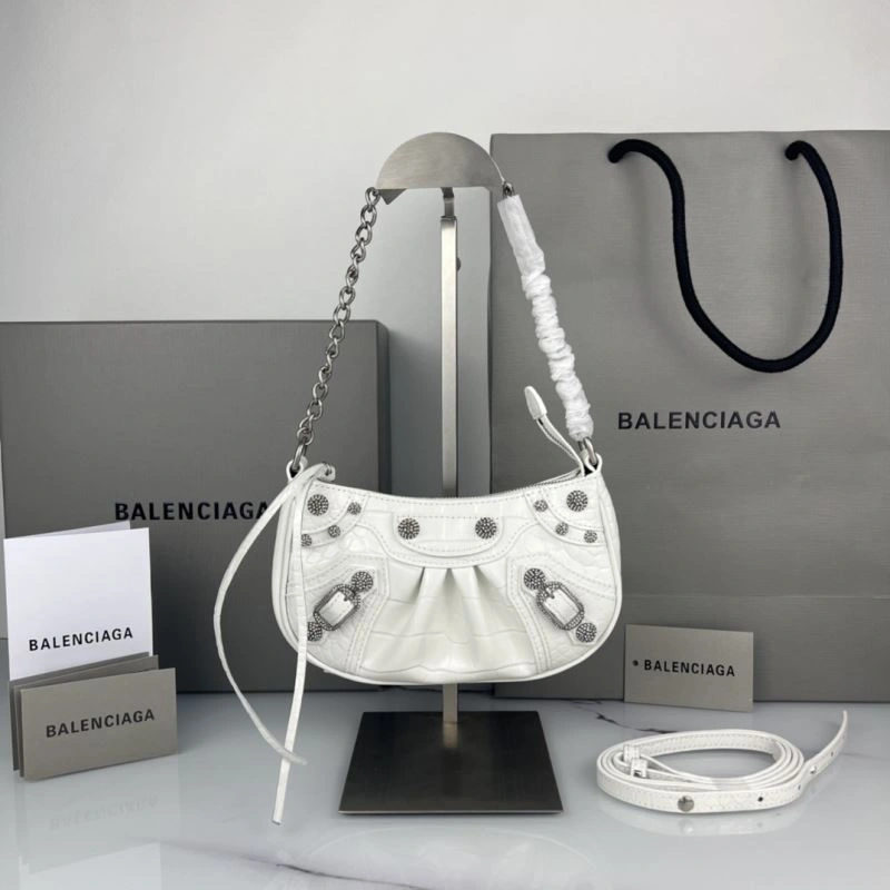 Crocodile White Le Cagole Mini Chain Motorcycle Bag with Rhinestones Neat 78832