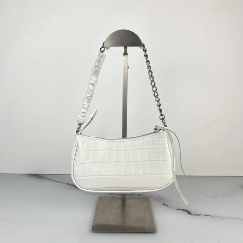 Crocodile White Le Cagole Mini Chain Motorcycle Bag with Rhinestones Neat 78832