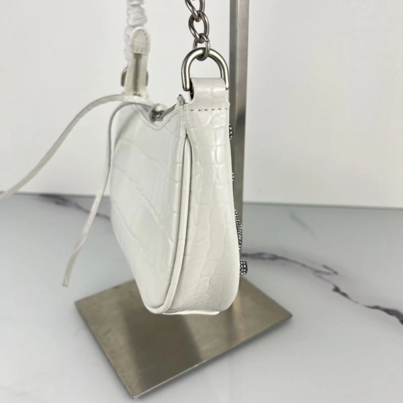 Crocodile White Le Cagole Mini Chain Motorcycle Bag with Rhinestones Neat 78832