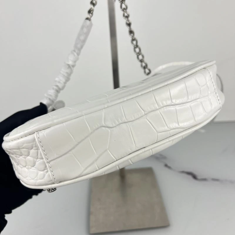 Crocodile White Le Cagole Mini Chain Motorcycle Bag with Rhinestones Neat 78832