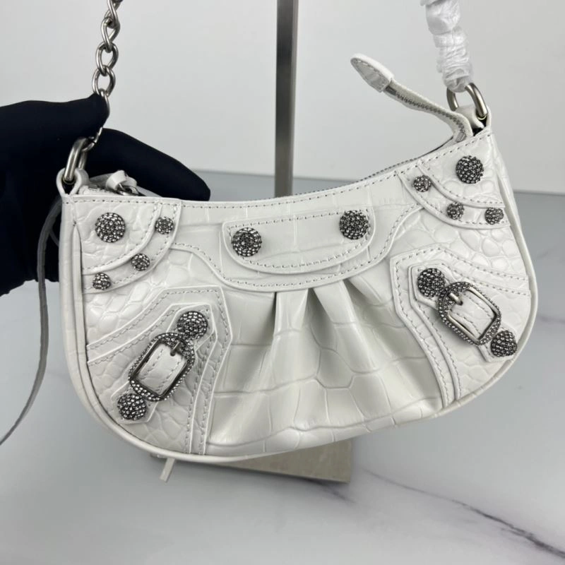 Crocodile White Le Cagole Mini Chain Motorcycle Bag with Rhinestones Neat 78832