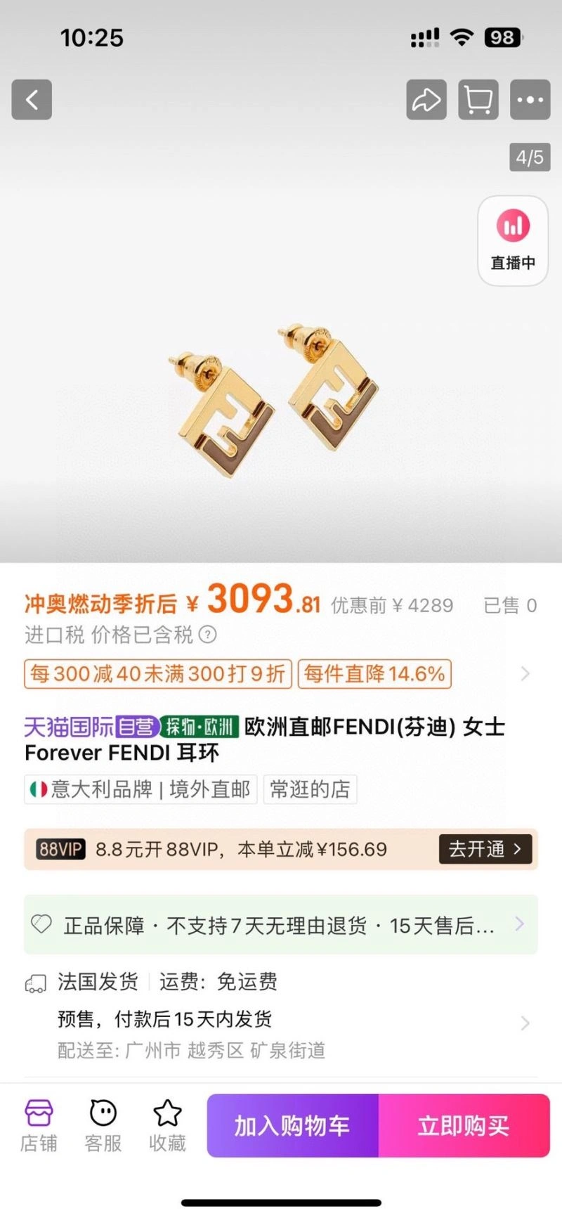 Fendi Earrings Sophisticated 212232