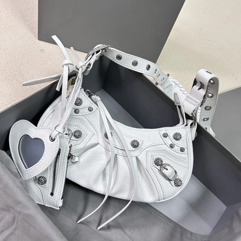 Le Cagole Half-Moon Dumpling Motorcycle Bag - Diamond Buckle White Popular 78830