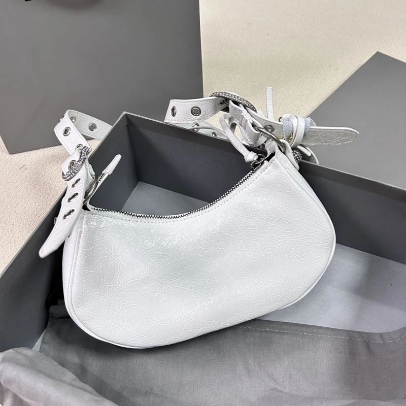 Le Cagole Half-Moon Dumpling Motorcycle Bag - Diamond Buckle White Popular 78830
